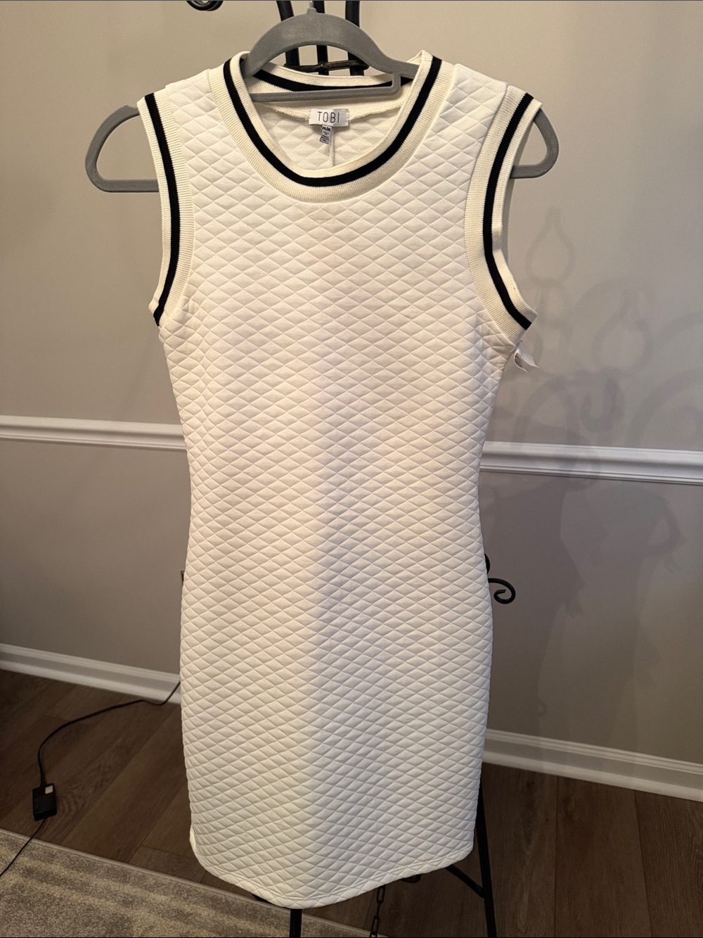 TOBI White Quilted Sleeveless Mini Dress Varsity Trim NWT Medium